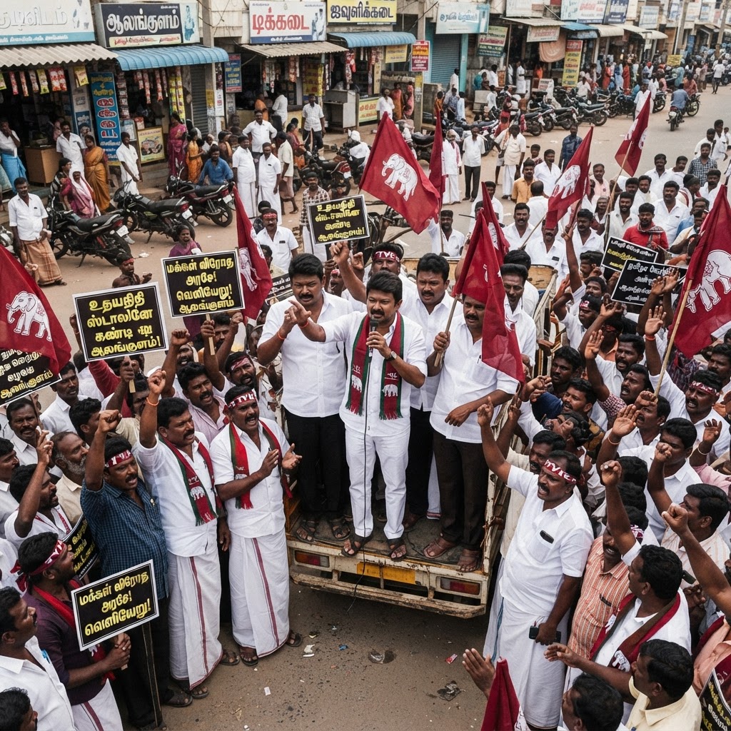 ஆலங்குளத்தில் தமிழக வெற்றிக் கழகத்தின் மாபெரும் கண்டன ஆர்ப்பாட்டம்
