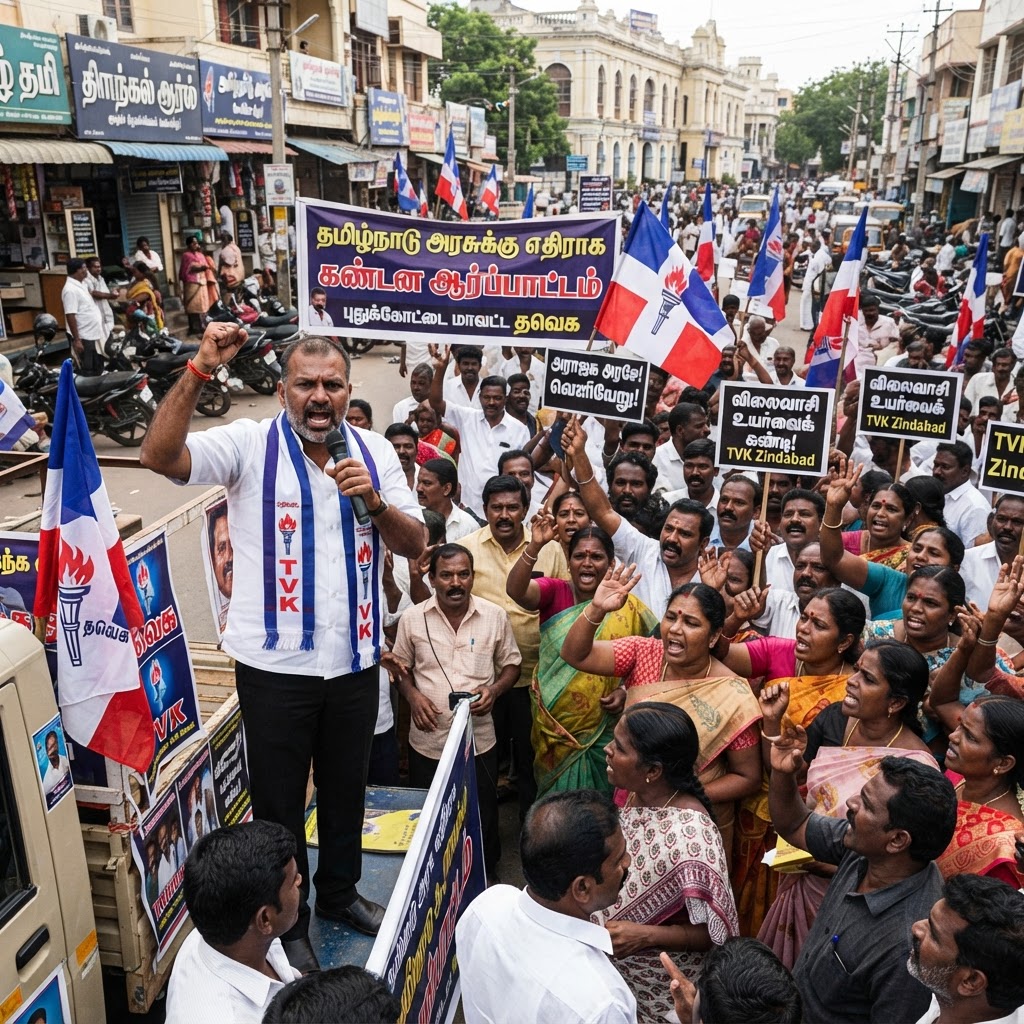 புதுக்கோட்டையில் தவெக அரசுக்கு எதிராக கண்டன ஆர்ப்பாட்டம்