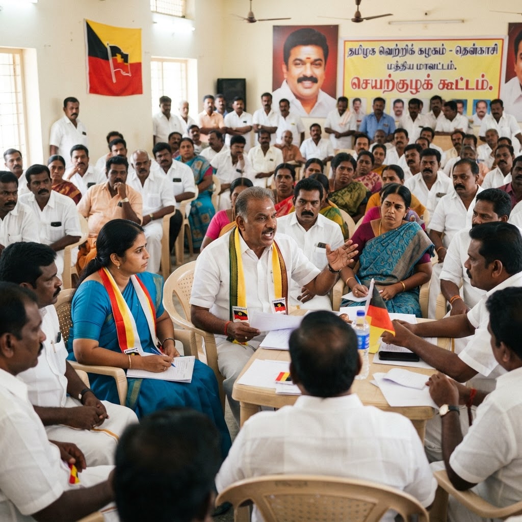 தென்காசி மத்திய மாவட்ட செயலாளரும், தமிழக வெற்றிக் கழகம் (TVK) கட்சியைச் சேர்ந்த நிர்வாகிகளும் சந்திப்பு