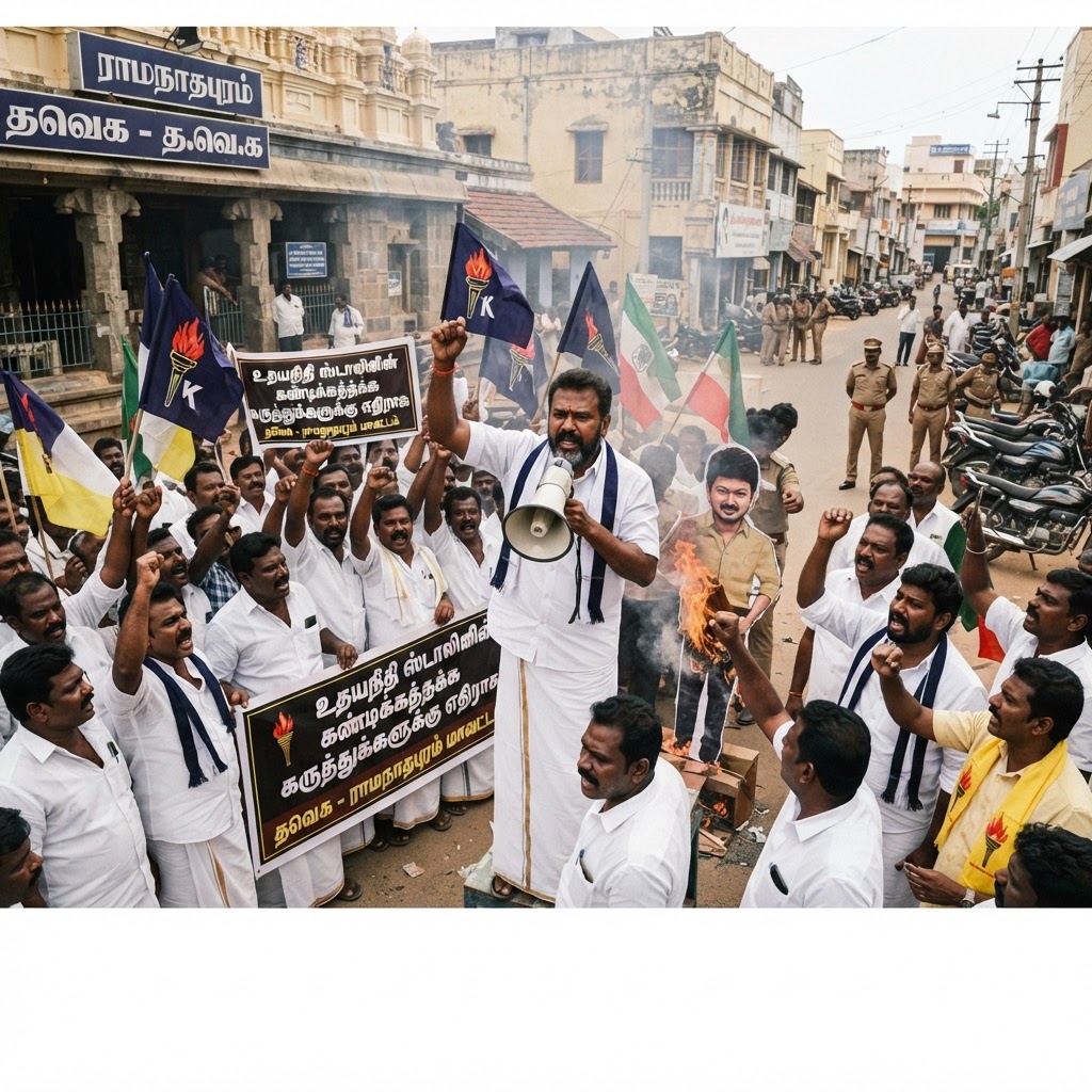 ராமநாதபுரத்தில் தவெகவினரின் போராட்டம்