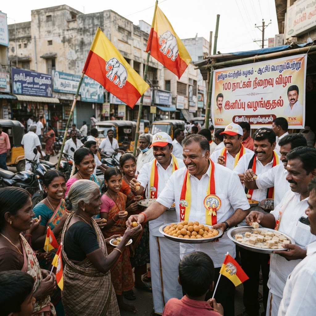 மதுரை மாவட்டத்தில் தவெக அரசின் 100-வது நாள் கொண்டாட்டம்
