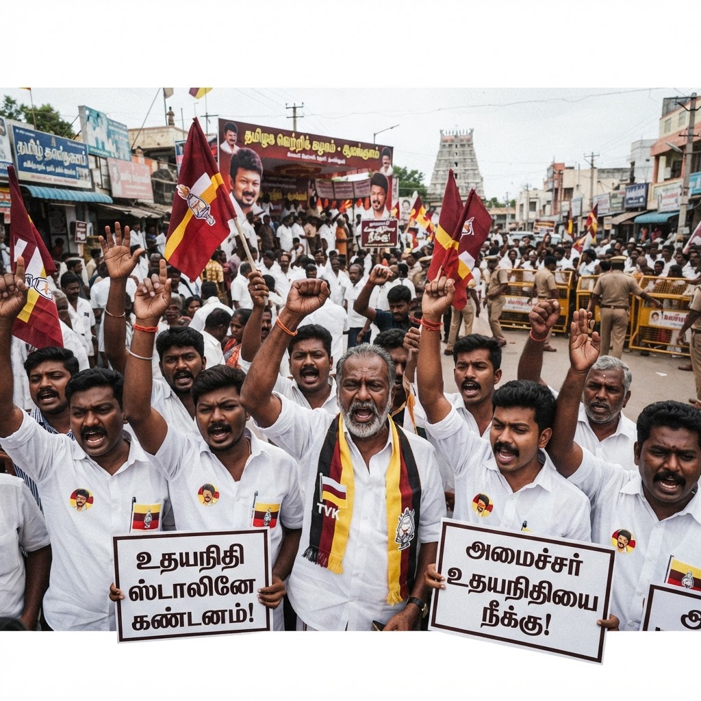 ஆலங்குளத்தில் தமிழக வெற்றிக் கழகத்தின் மாபெரும் கண்டன ஆர்ப்பாட்டம்