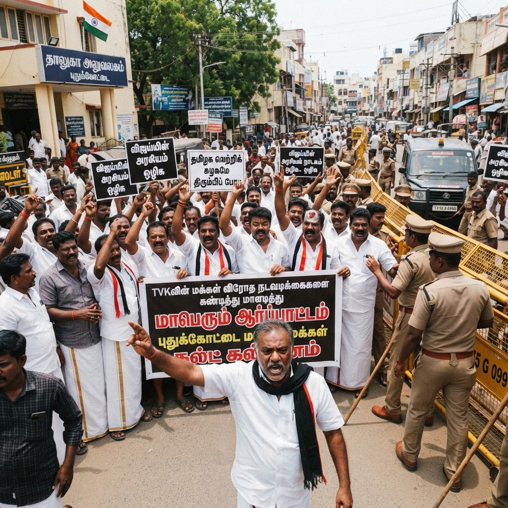 தமிழக வெற்றிக் கழக அரசுக்கு எதிராக புதுக்கோட்டையில் கண்டன ஆர்ப்பாட்டம்