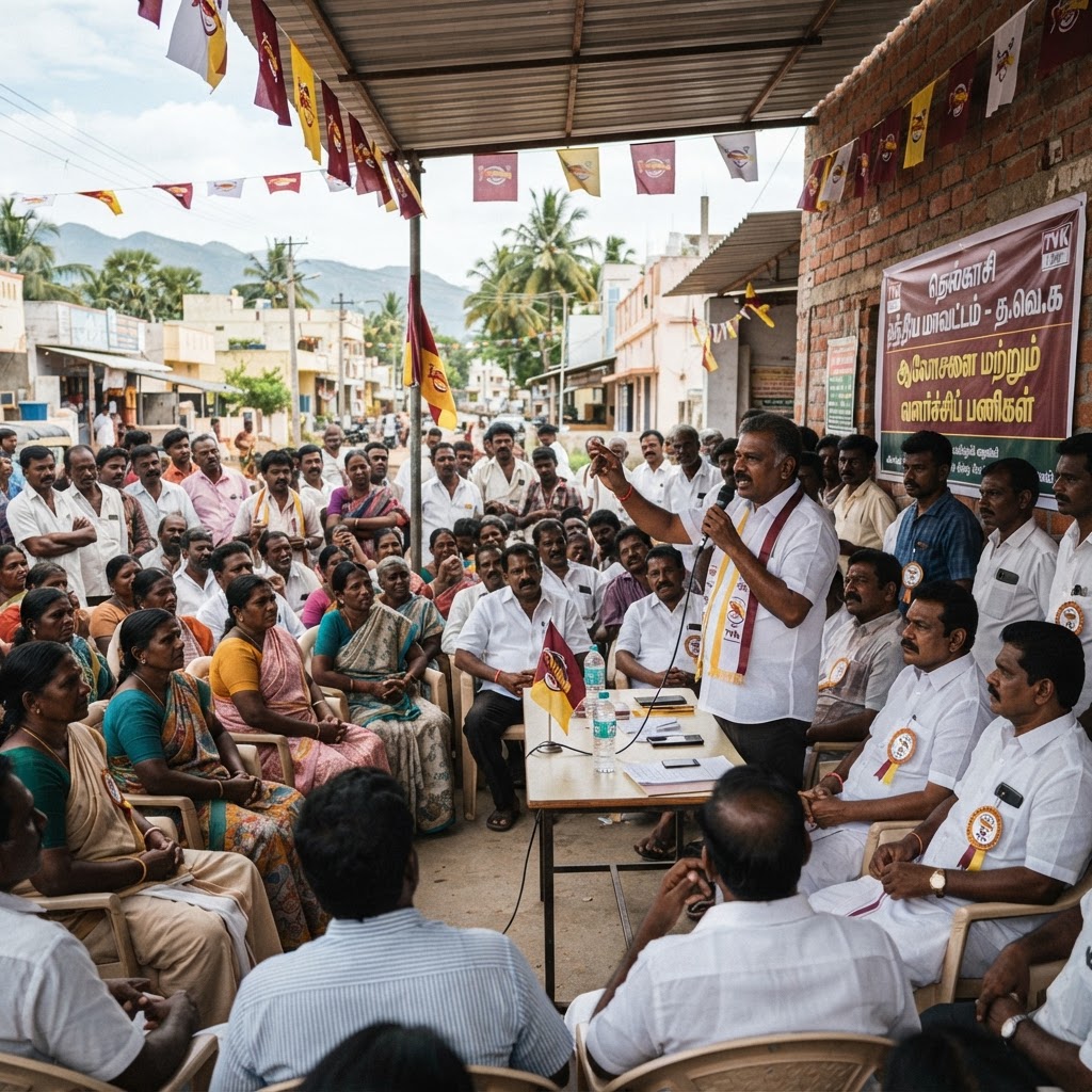 தென்காசி மத்திய மாவட்ட தமிழக வெற்றிக் கழகம் சார்பில் கட்சிப் பணிகள் தீவிரம்