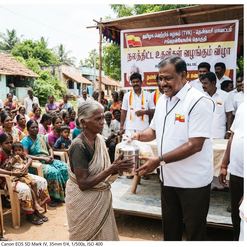 தென்காசி மாவட்டம் சங்கரன்கோவில் பகுதியில் தமிழக வெற்றிக் கழகத்தின் நலத்திட்ட உதவிகள்