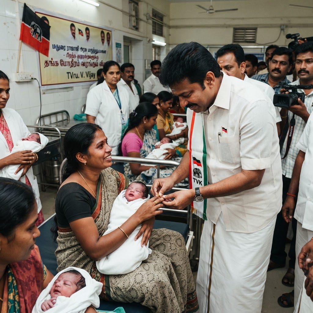 விஜய் டெலிவர்ஸ் தவெக தேர்தல் வாக்குறுதி! பிறந்த குழந்தைகளுக்கு 1 கிராம் தங்க மோதிரம் வழங்கும் திட்டம்