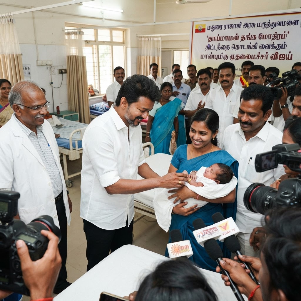 விஜய் தனது தேர்தல் வாக்குறுதியை நிறைவேற்றினார்! அரசு மருத்துவமனைகளில் பிறந்த குழந்தைகளுக்கு தங்க மோதிரம் வழங்கும் திட்டம்