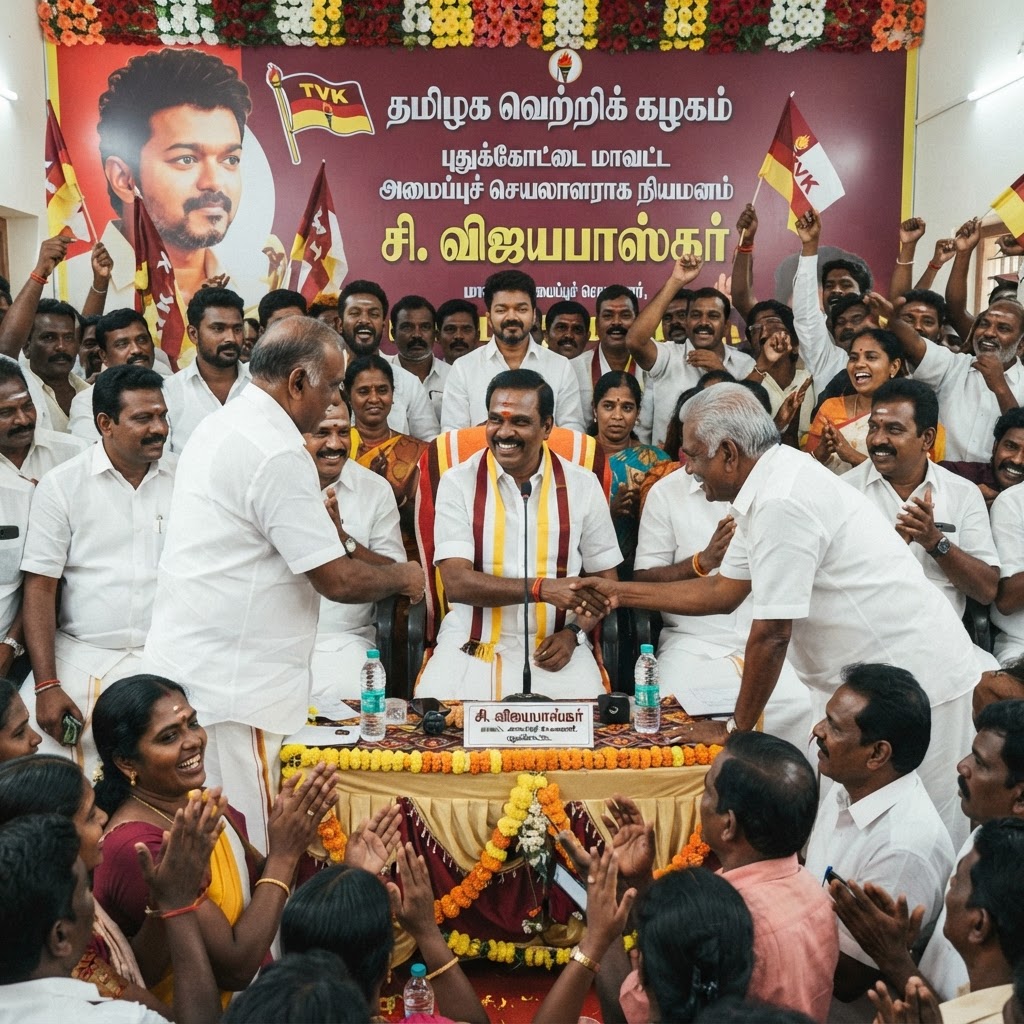புதுக்கோட்டை தொகுதியில் தவெக மாவட்ட அமைப்புச் செயலாளராக சி. விஜயபாஸ்கர் நியமனம்