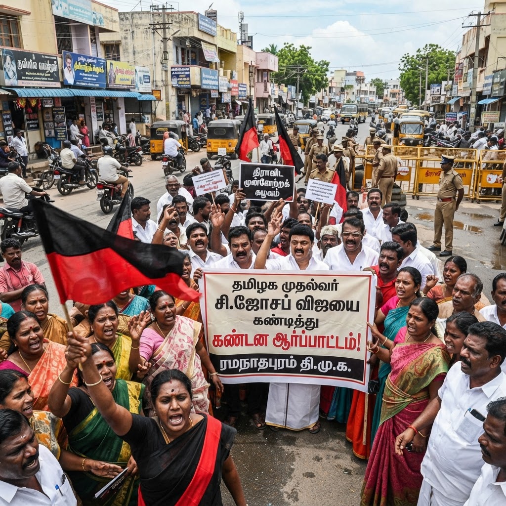 ராமநாதபுரத்தில் த.வெ.க. அரசுக்கு எதிராக திமுக போராட்டம்