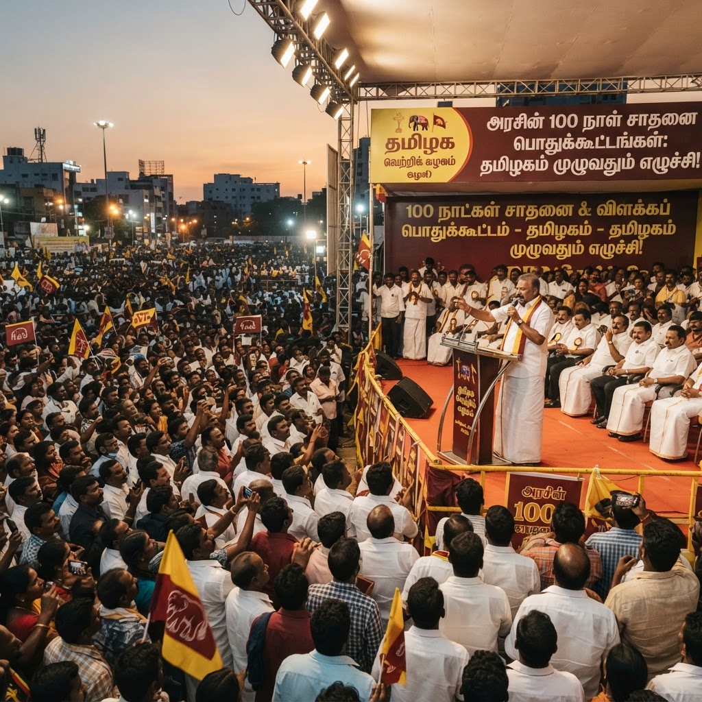 தவெக அரசின் 100 நாள் சாதனை பொதுக்கூட்டங்கள்: தமிழகம் முழுவதும் எழுச்சி!
