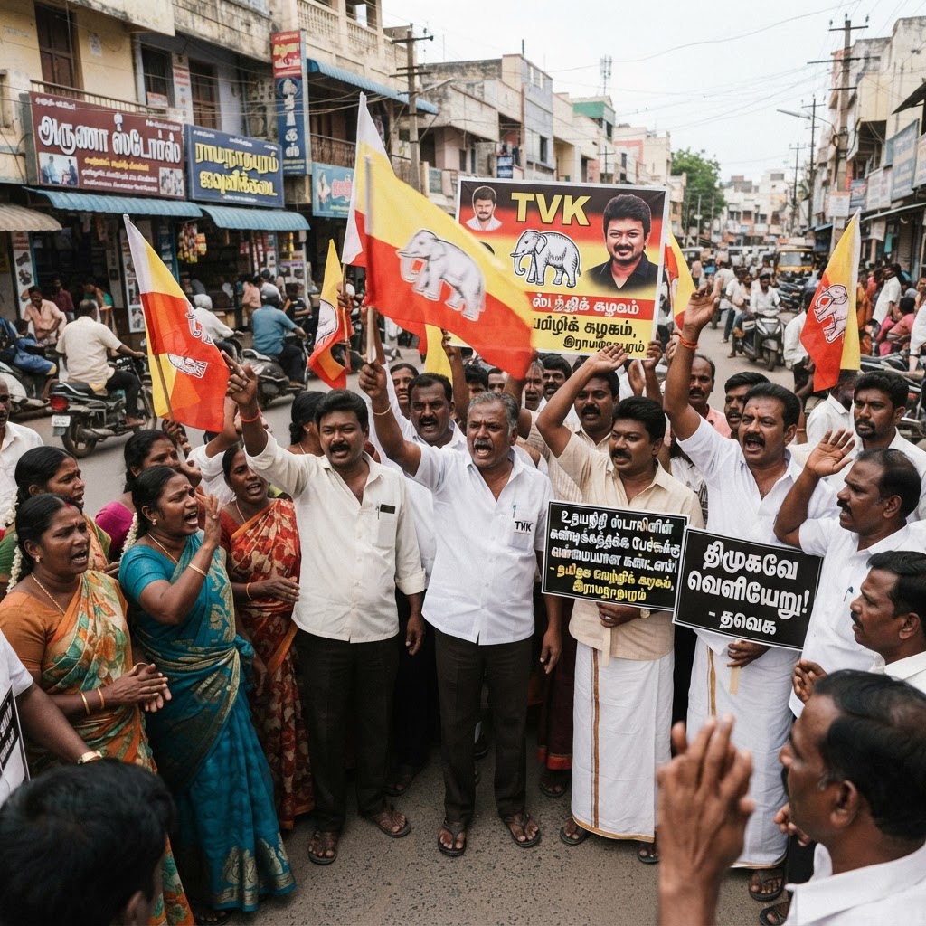 ராமநாதபுரத்தில் உதயநிதி ஸ்டாலினின் கருத்துகளுக்கு எதிர்ப்பு தெரிவித்து தவெகவினர் ஆர்ப்பாட்டம்