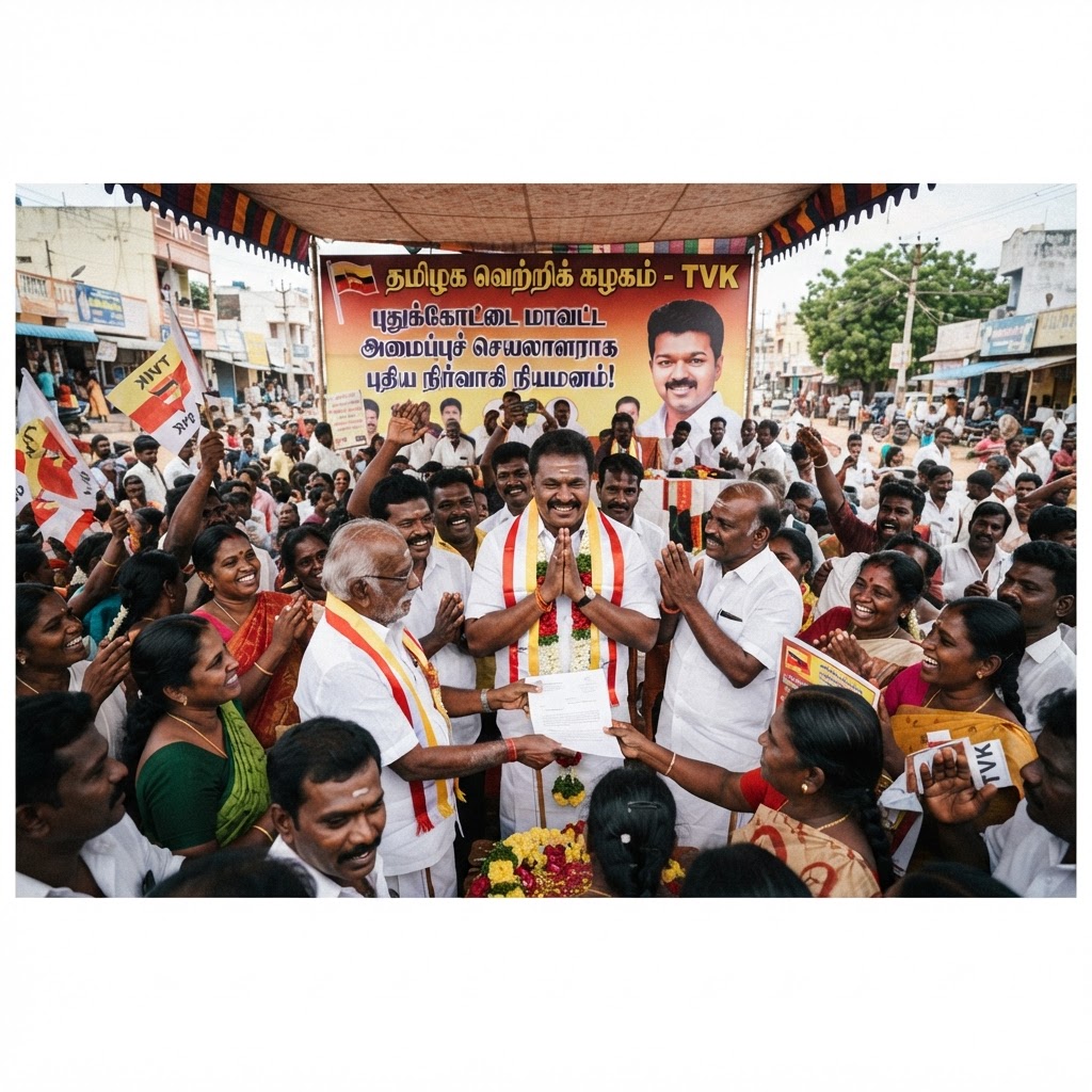 தமிழக வெற்றிக் கழகத்தின் புதுக்கோட்டை மாவட்ட அமைப்புச் செயலாளராக நியமனம்