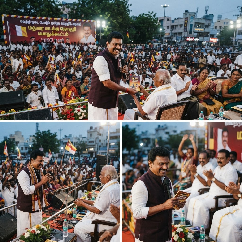 மதுரை வடக்கு தொகுதியில் தவெக 100 நாள் சாதனை விளக்கப் பொதுக்கூட்டம்