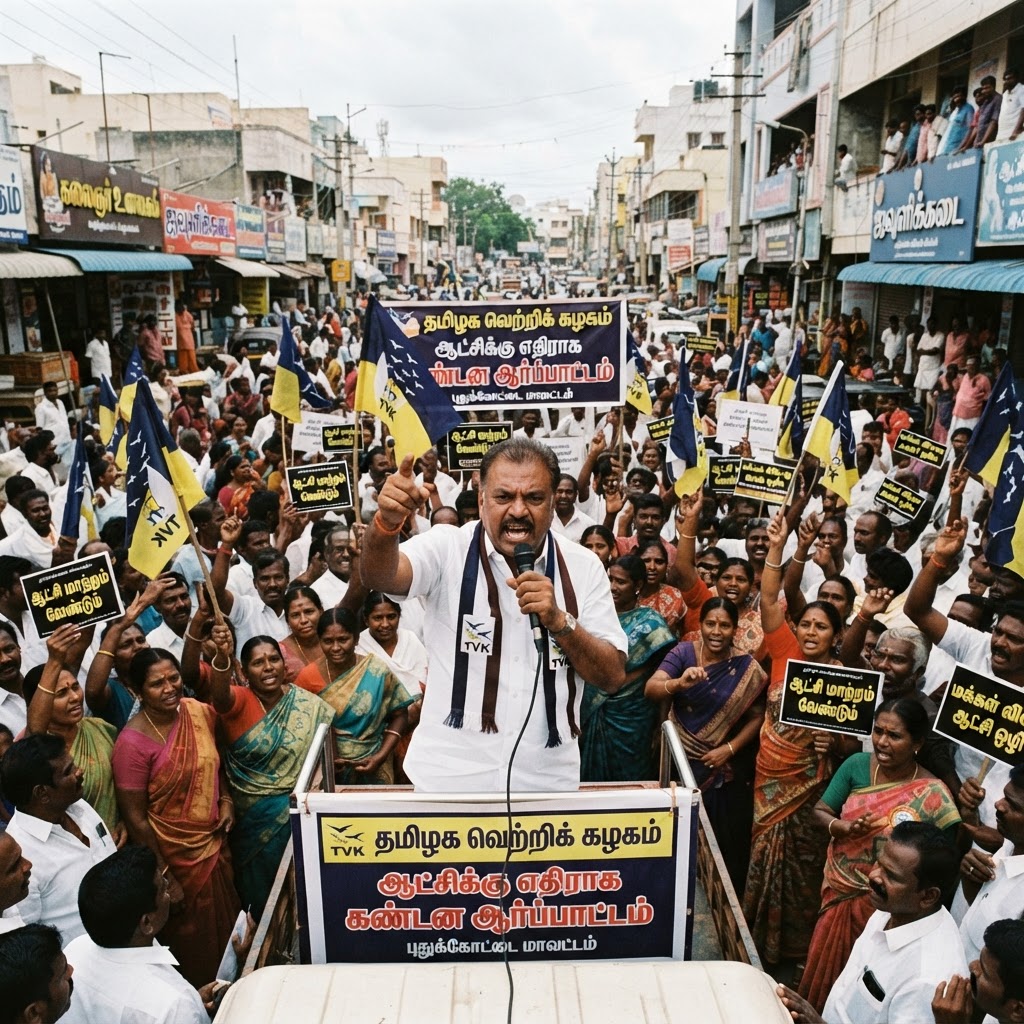 புதுக்கோட்டையில் தவெக அரசுக்கு எதிராக கண்டன ஆர்ப்பாட்டம்
