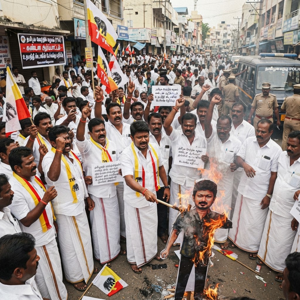 உதயநிதி ஸ்டாலினின் சர்ச்சைக்குரிய கருத்து: ராமநாதபுரத்தில் தவெகவினர் போராட்டம்
