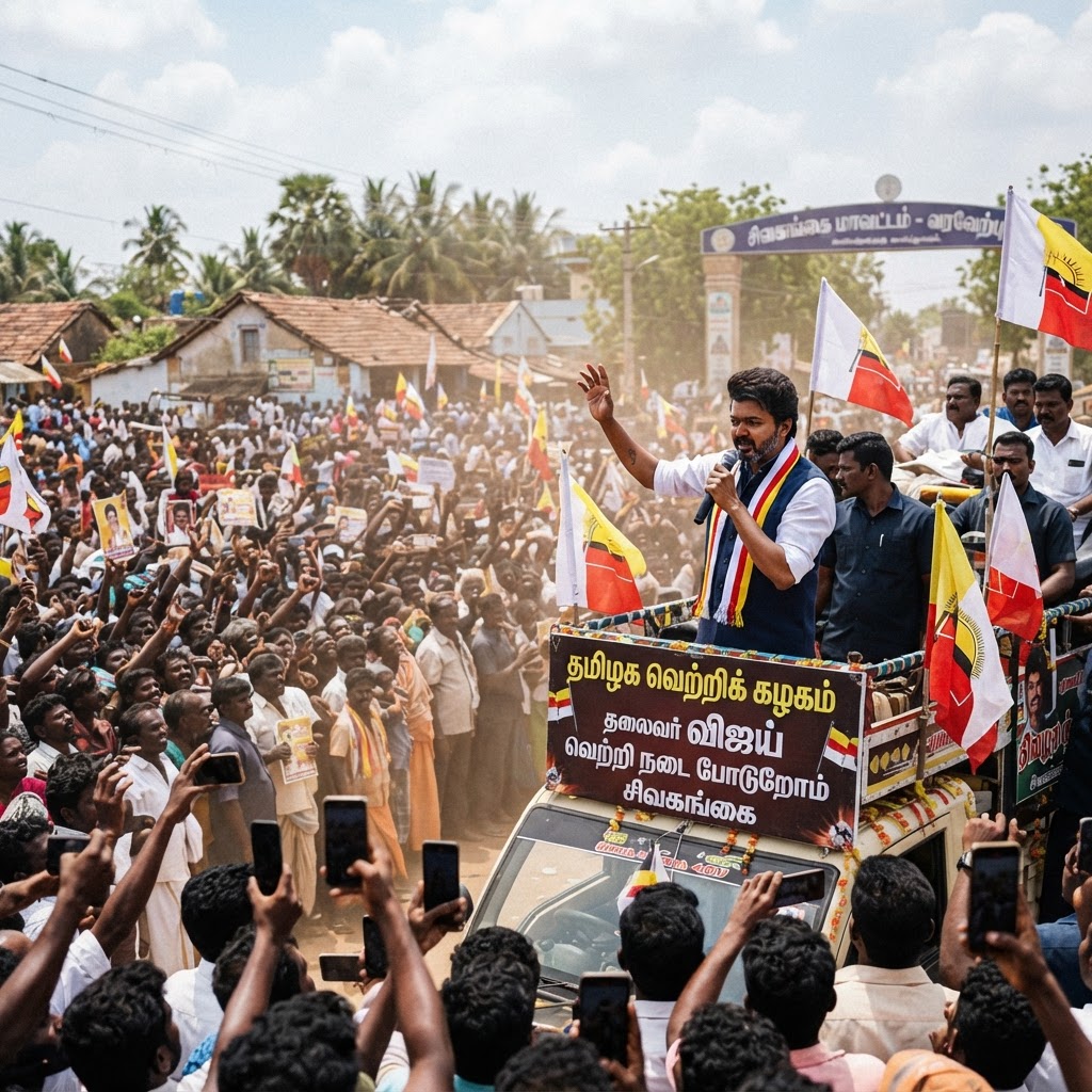 சிவகங்கை மாவட்ட எல்லையில் விஜயின் பரப்புரை