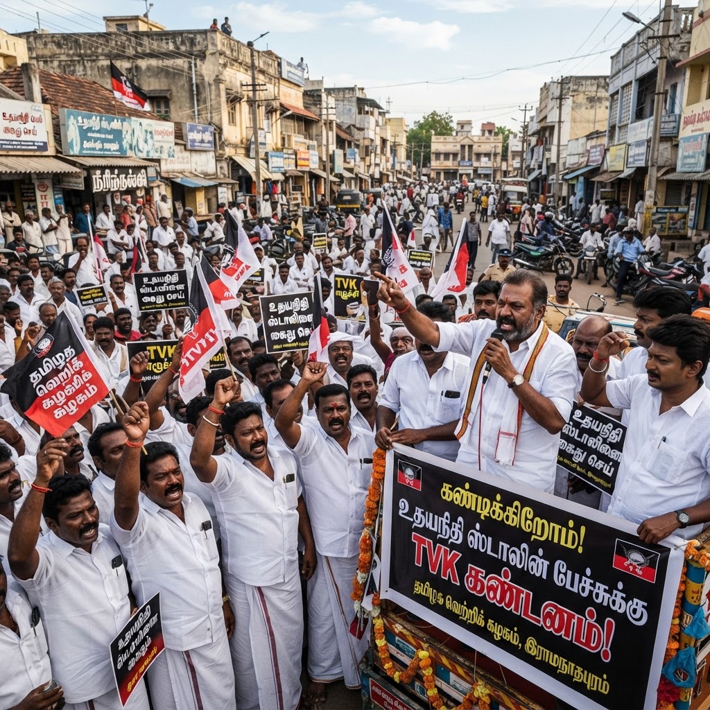 ராமநாதபுரத்தில் தவெகவினர் கண்டன ஆர்ப்பாட்டம்
