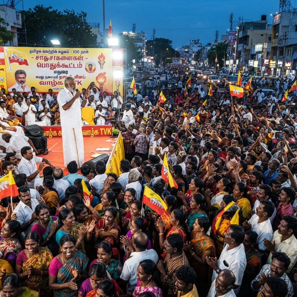 மதுரையில் த.வெ.க. 100 நாள் சாதனை விளக்கப் பொதுக்கூட்டம்: சட்டமன்ற உறுப்பினர் கல்லாணை பங்கேற்பு