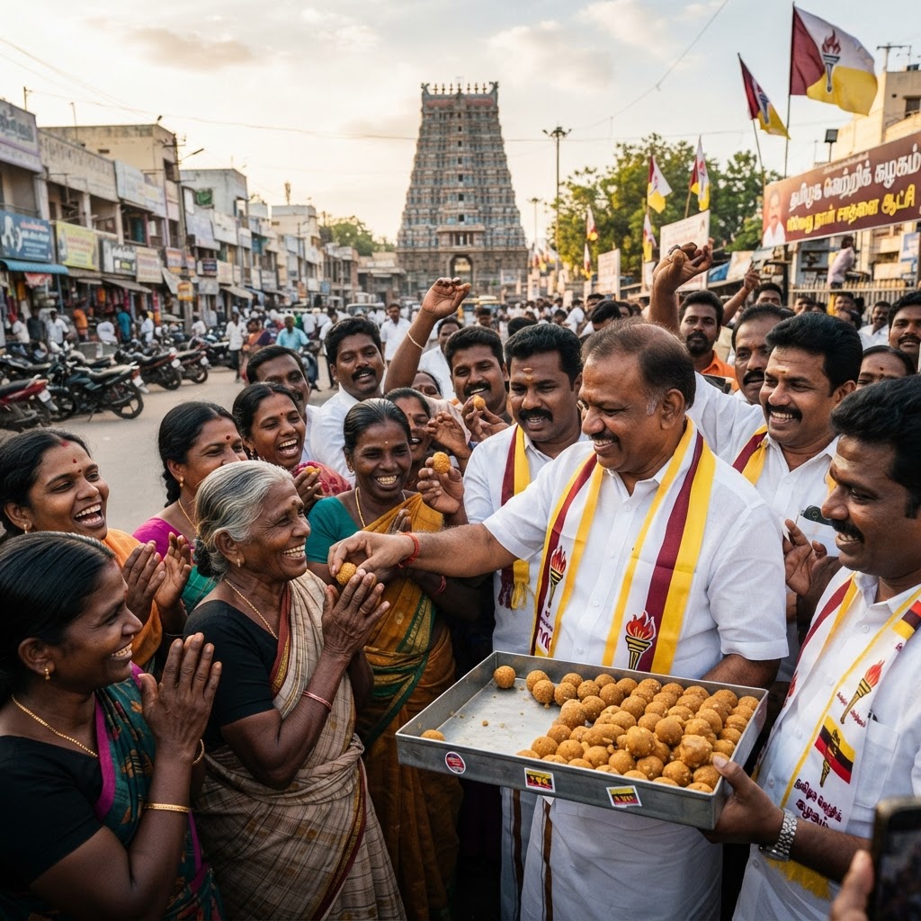 மதுரையில் தவெக அரசின் 100-வது நாள் கொண்டாட்டம்: இனிப்பு மழையில் நனைந்த பொதுமக்கள்
