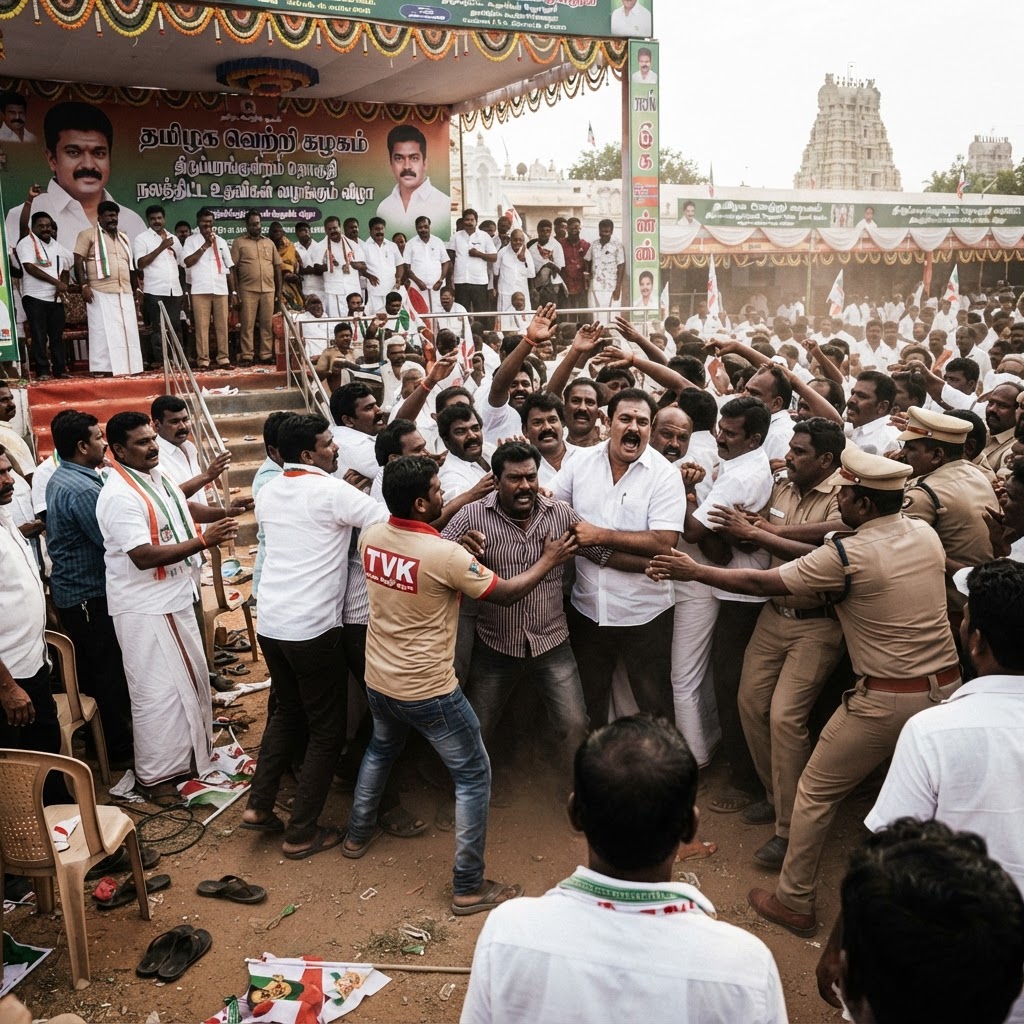 மதுரையில் தவெக நலத்திட்ட விழா - தள்ளுமுள்ளு