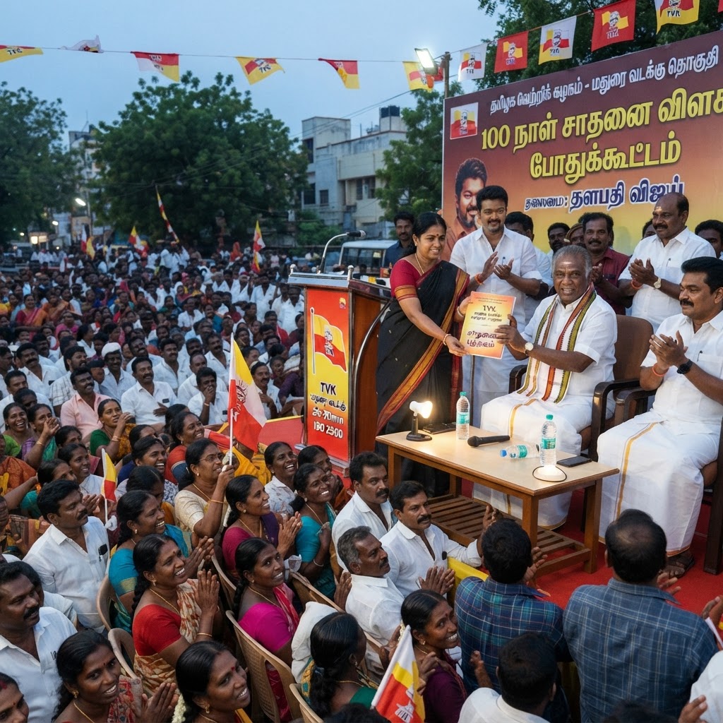 மதுரை வடக்கு தொகுதியில் தவெக 100 நாள் சாதனை விளக்கப் பொதுக்கூட்டம்