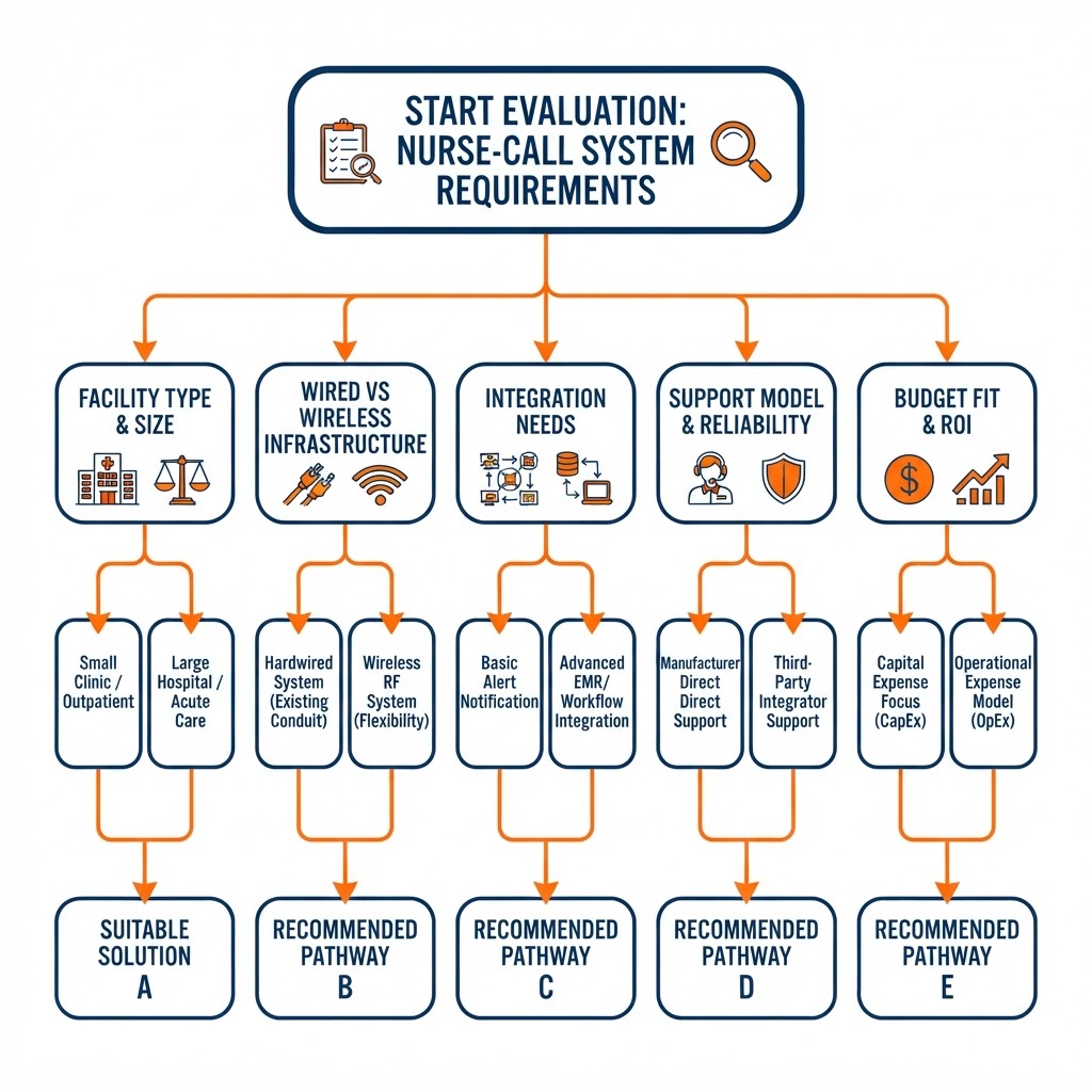 Five-year cost-of-ownership comparison framework between capital purchase and managed service delivery for nurse call systems