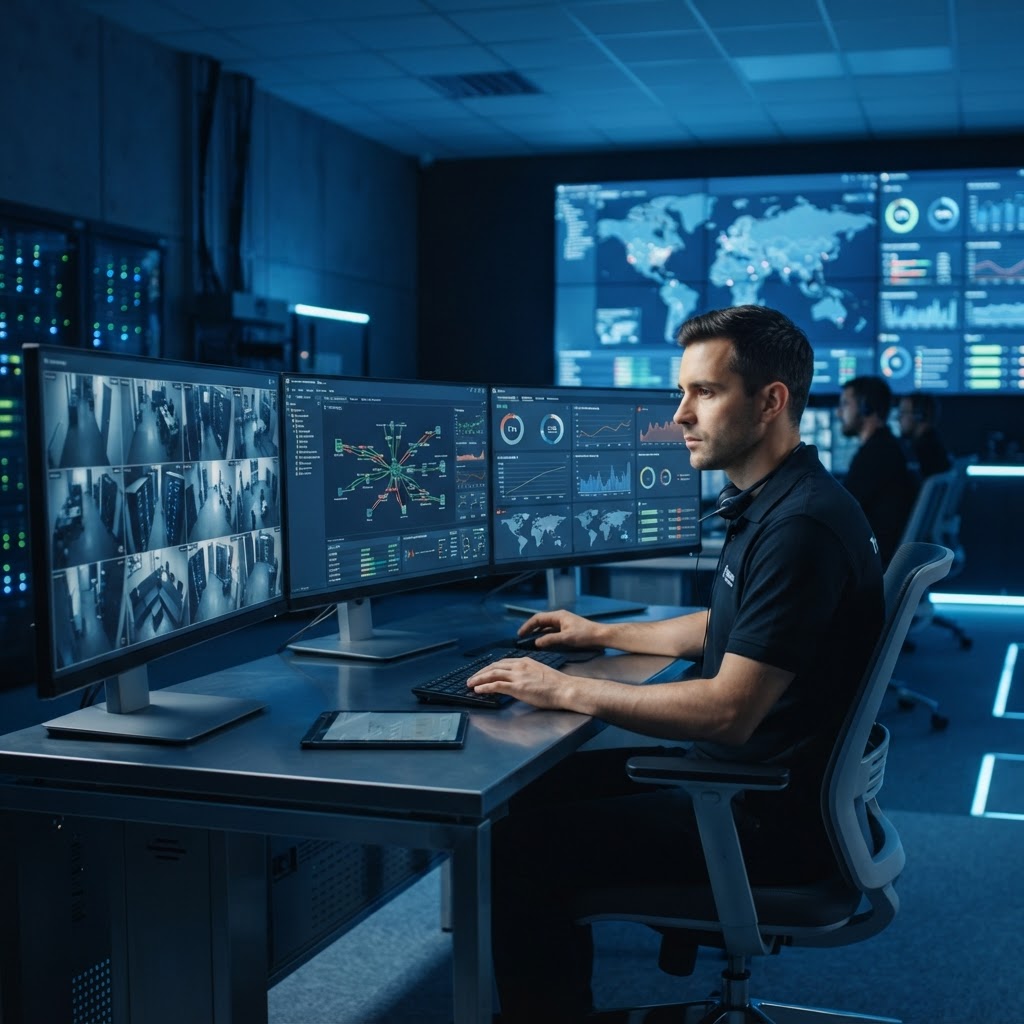 AI-powered technology network illustration