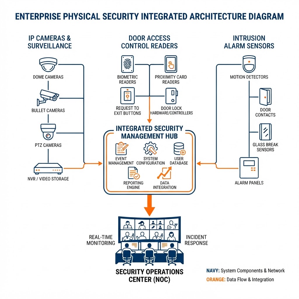 NXS360 full-stack UniFi architecture connecting gateways, switching, Wi-Fi, Protect video, Access door control, Talk, and Connect under centralized Nexus management