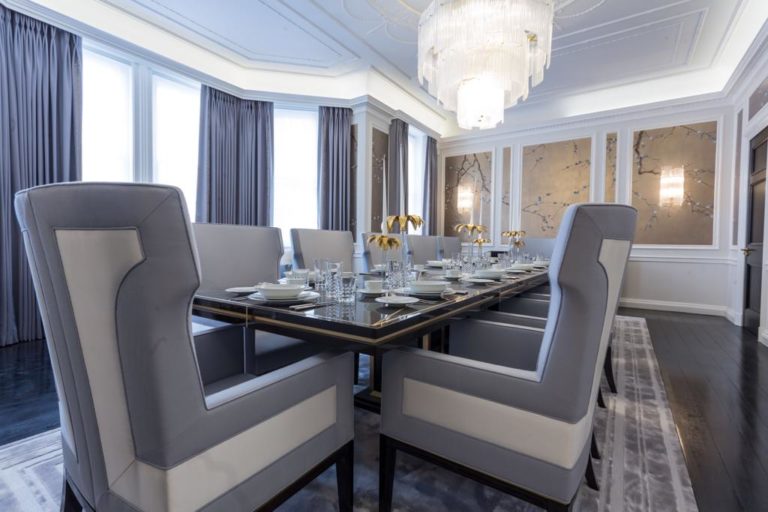 Bespoke chinoiserie panels — formal dining room