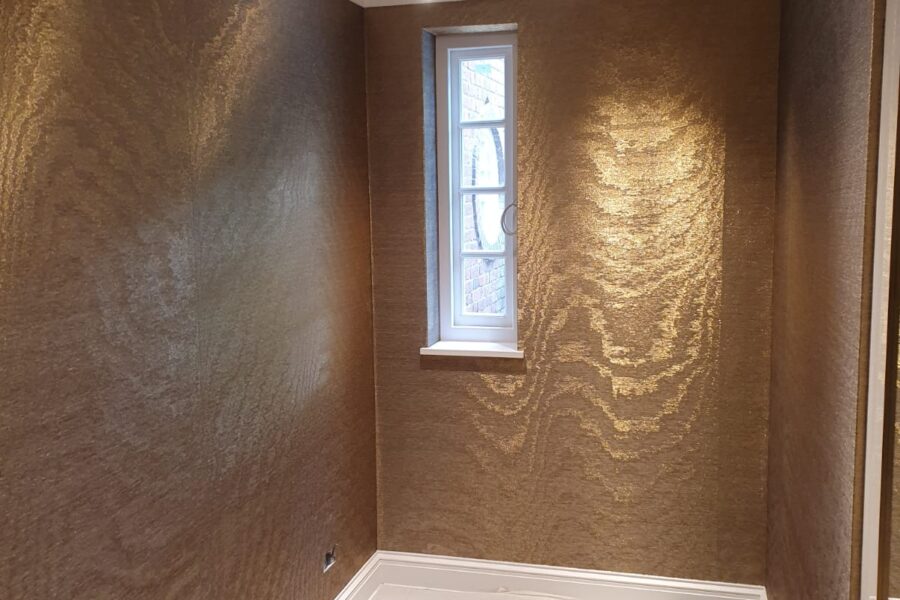 Metallic grasscloth application — Mayfair townhouse