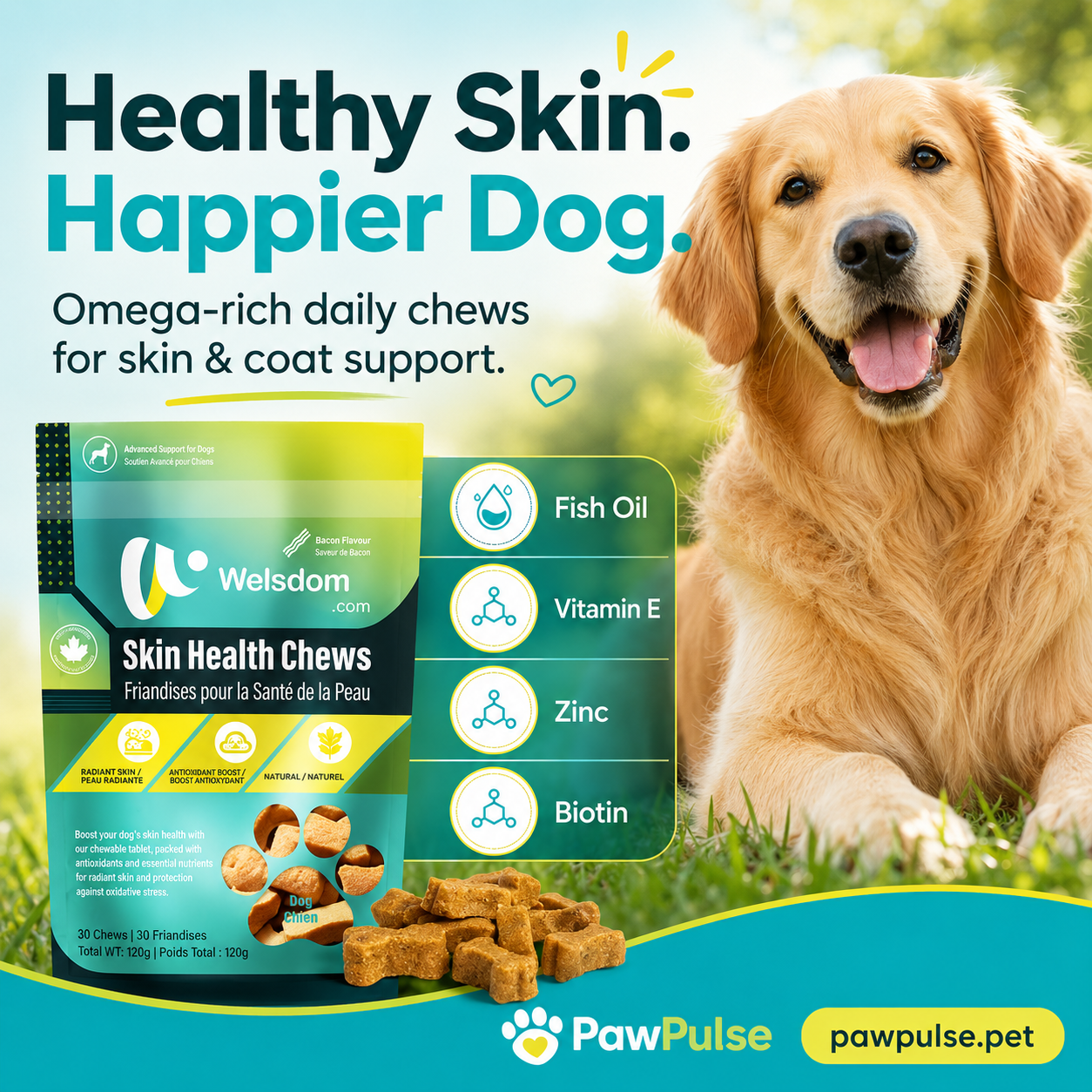Skin Health Chews – Omega-3 & Antioxidant Support