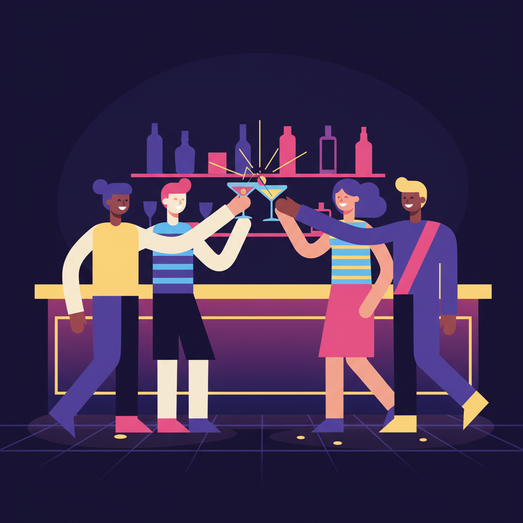 Friends clinking glasses at a bar