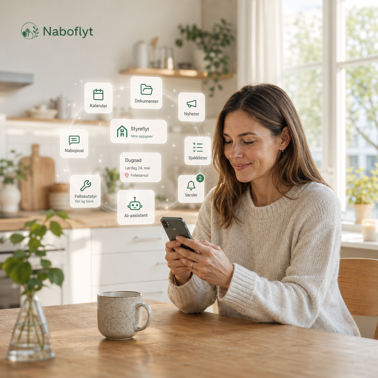 Naboflyt – digital plattform for borettslag og sameier, vist på laptop og mobil