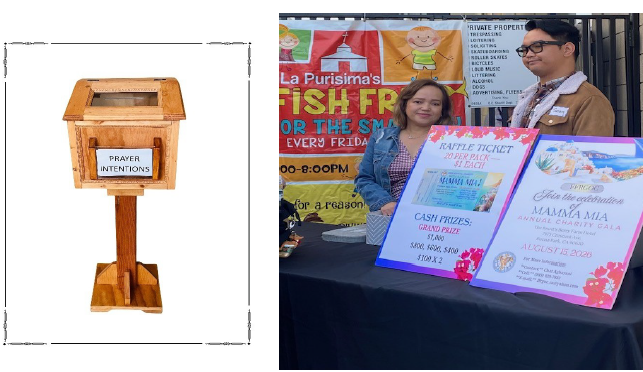 The Prayer Intentions Box and the Fundraising Dinner Dance raffle ticket table