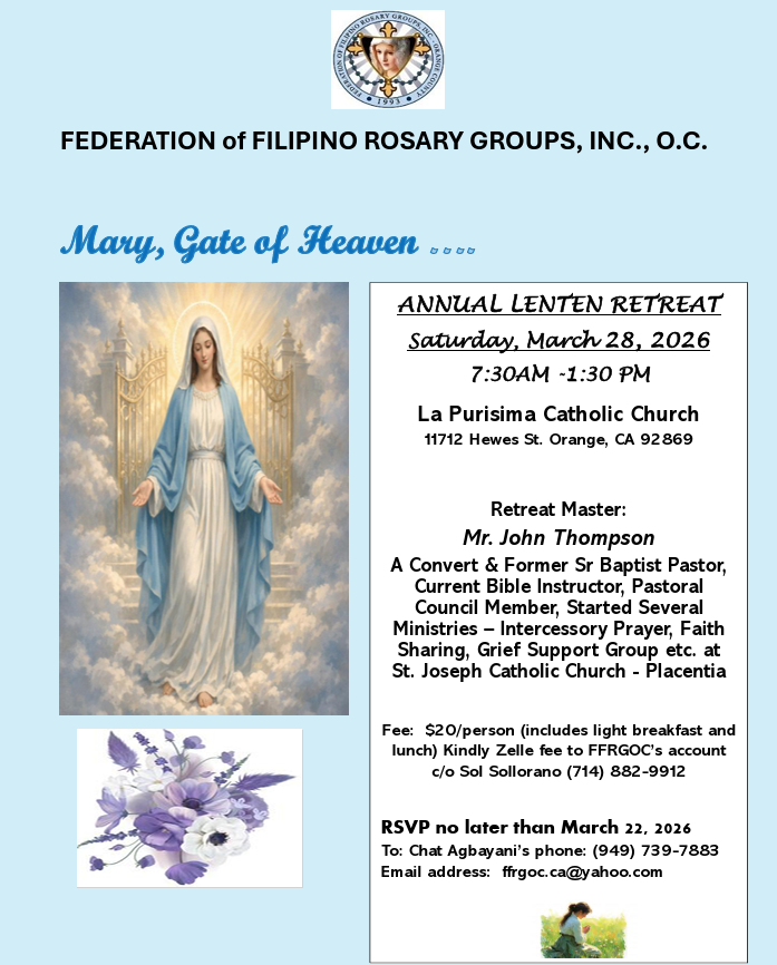 FFRGOC Annual Lenten Retreat — Saturday, March 28, 2026
