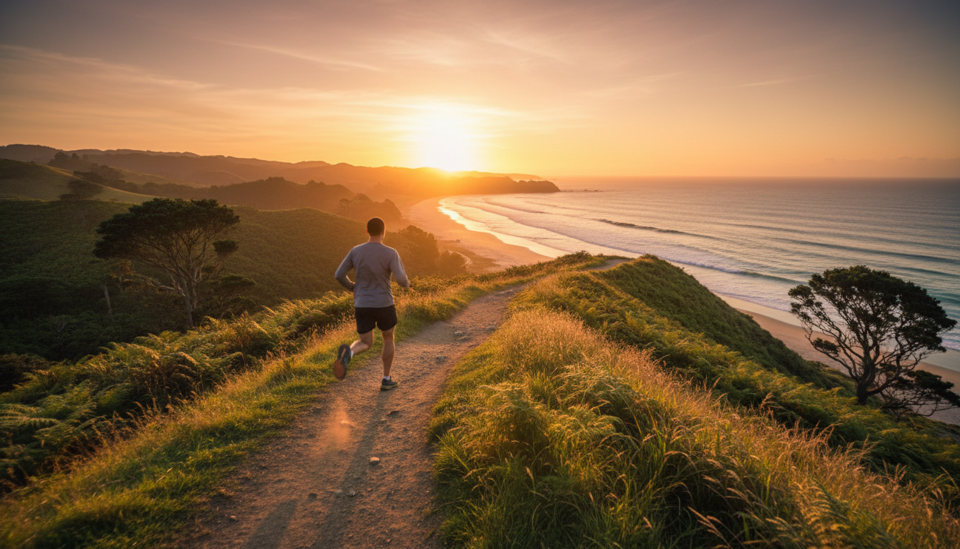 Runner on a coastal trail at sunrise — symbolizing recovery and return to active life
