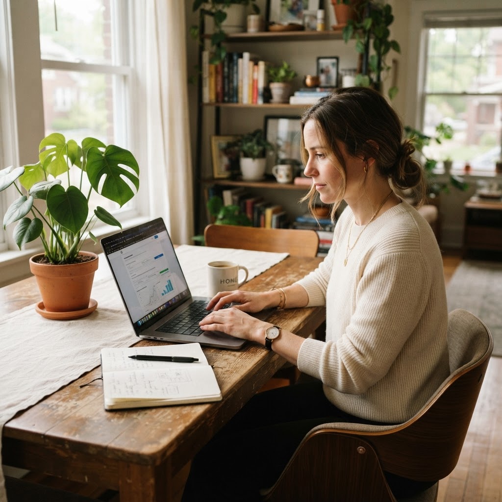 Completing an online mortgage application at home