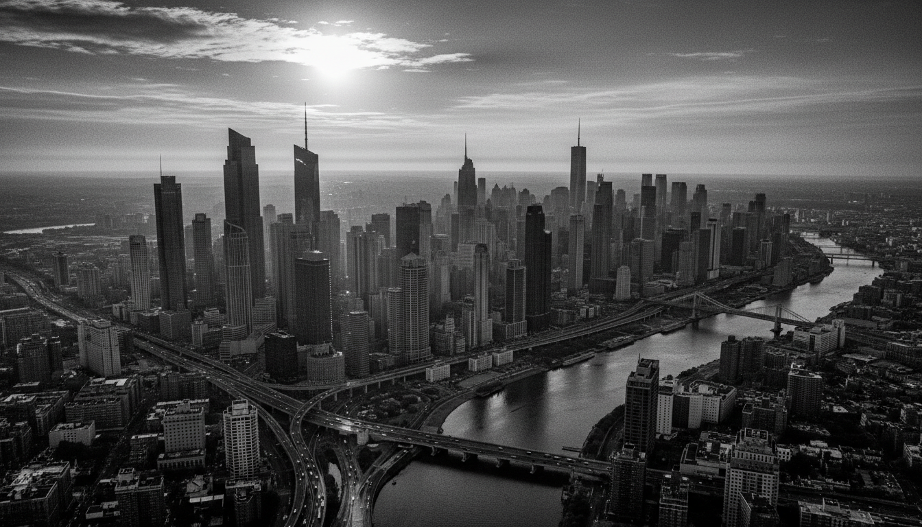 Global cityscape in black and white