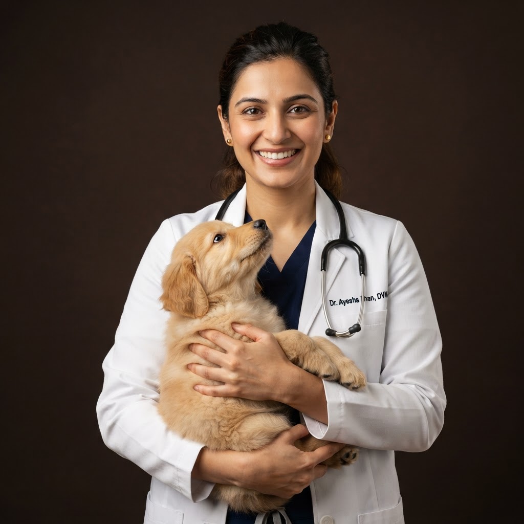 Verified veterinarian holding a puppy