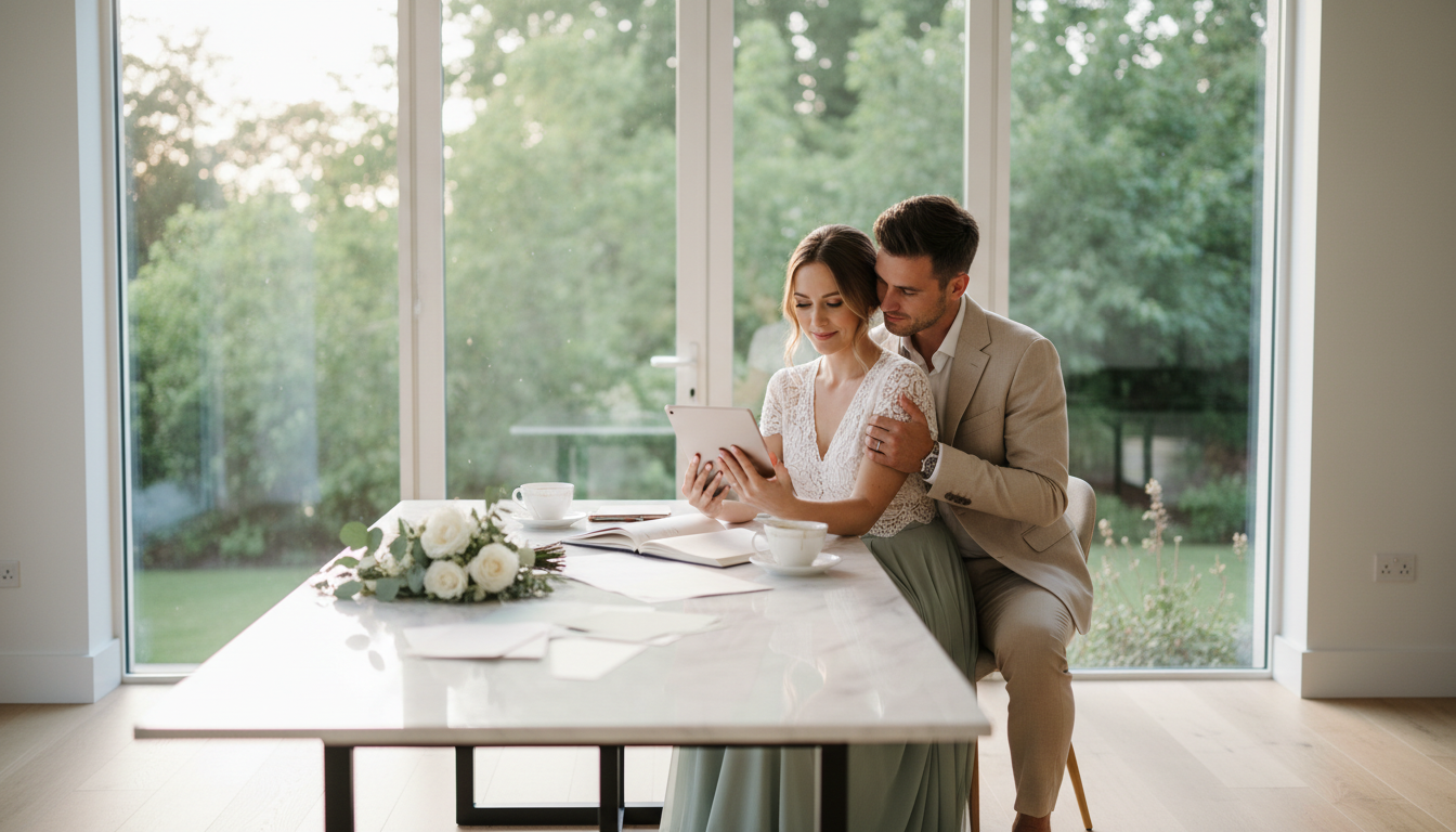 Engaged couple planning their wedding