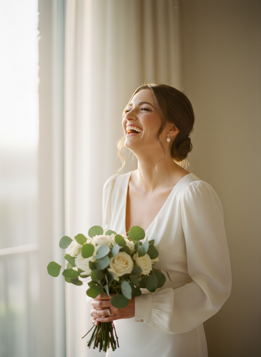 Beautiful bride in soft sunlight
