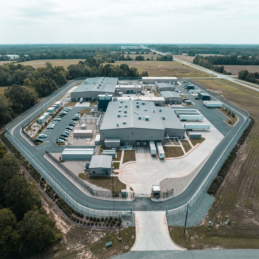 Aerial view of an industrial facility for security monitoring