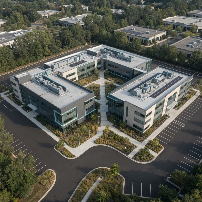 Aerial view of a commercial site.