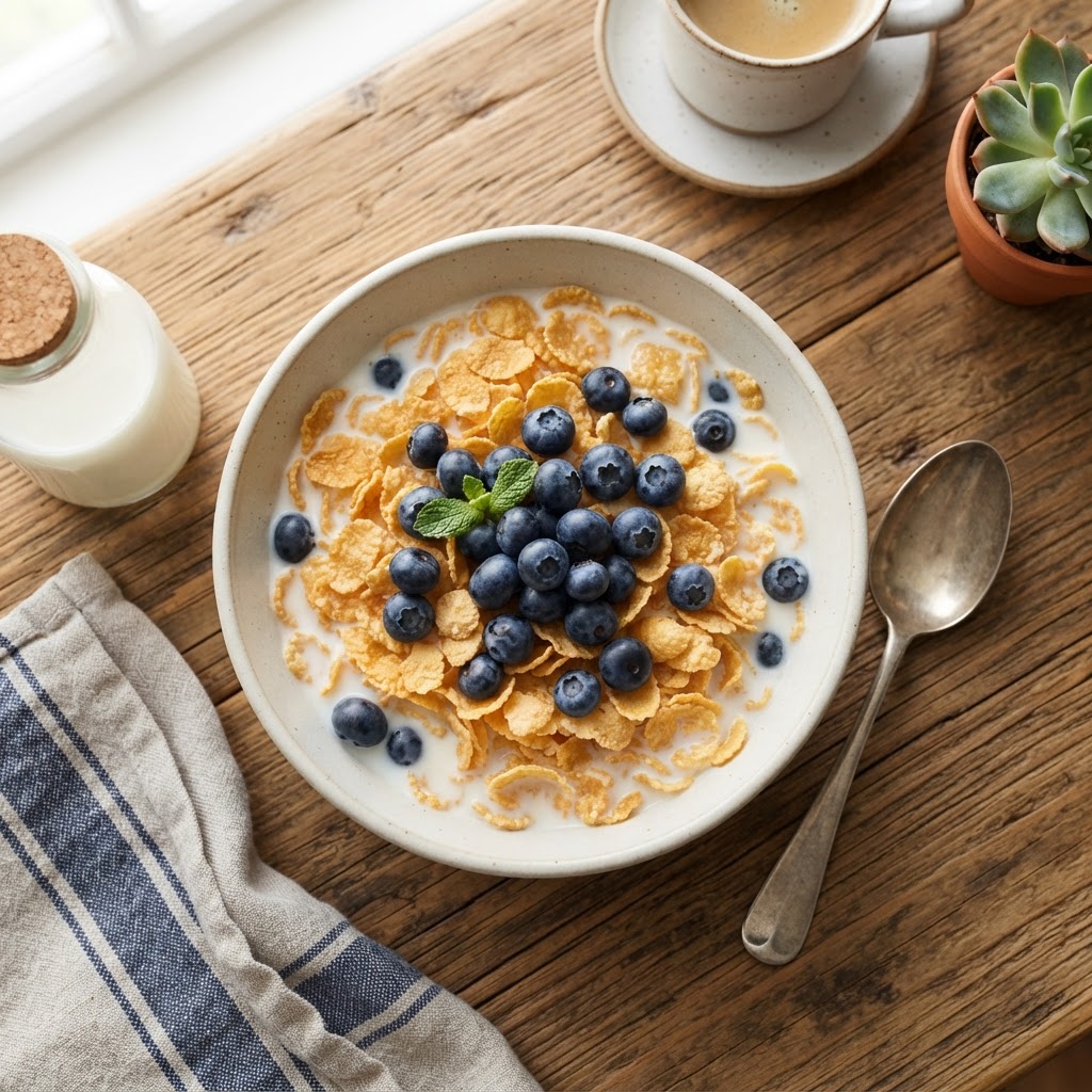 Corn Flakes with Fresh Blueberries