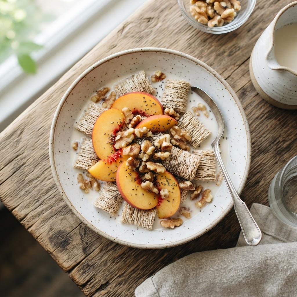 Shredded Wheat with Peaches & Walnuts