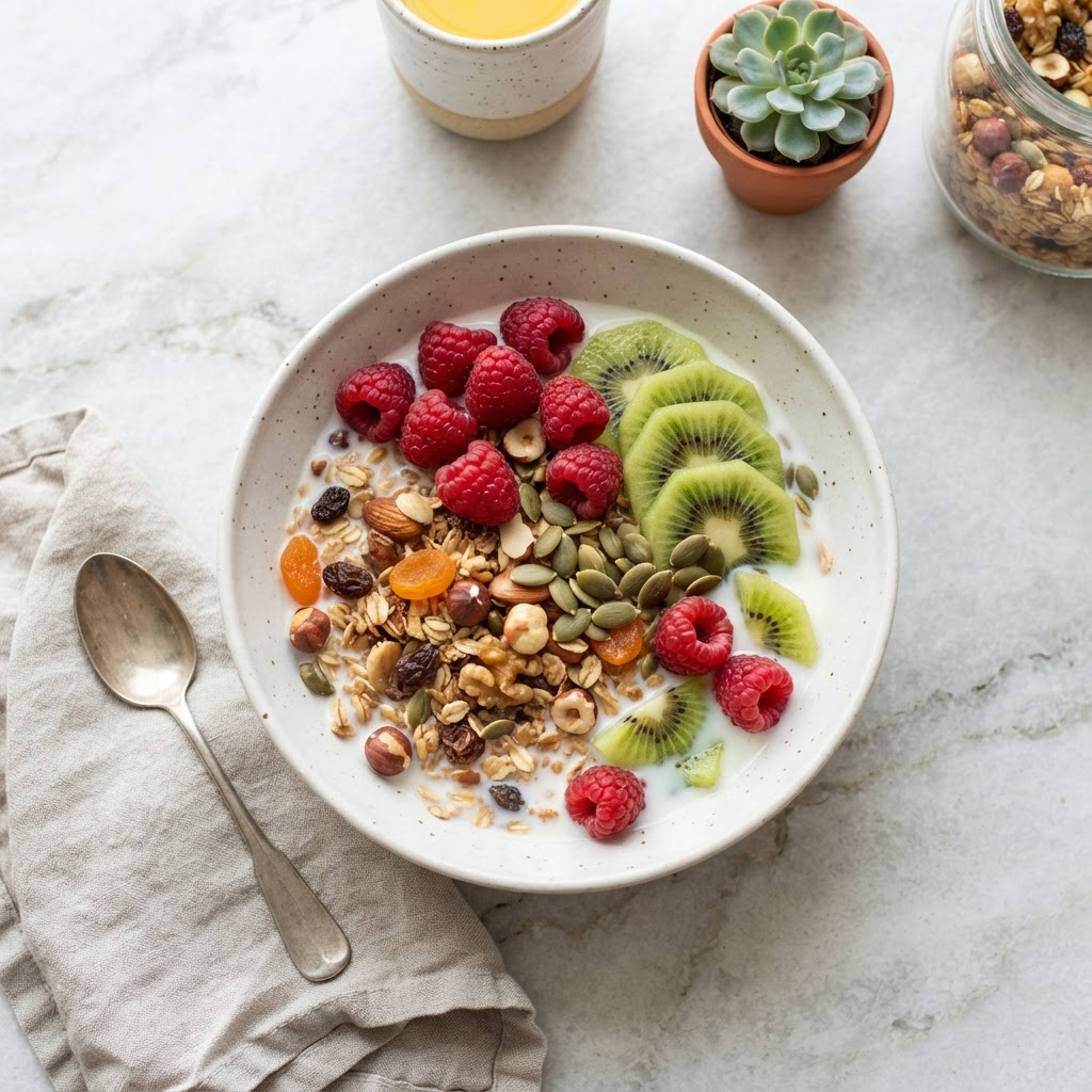 Muesli with Raspberries & Kiwi