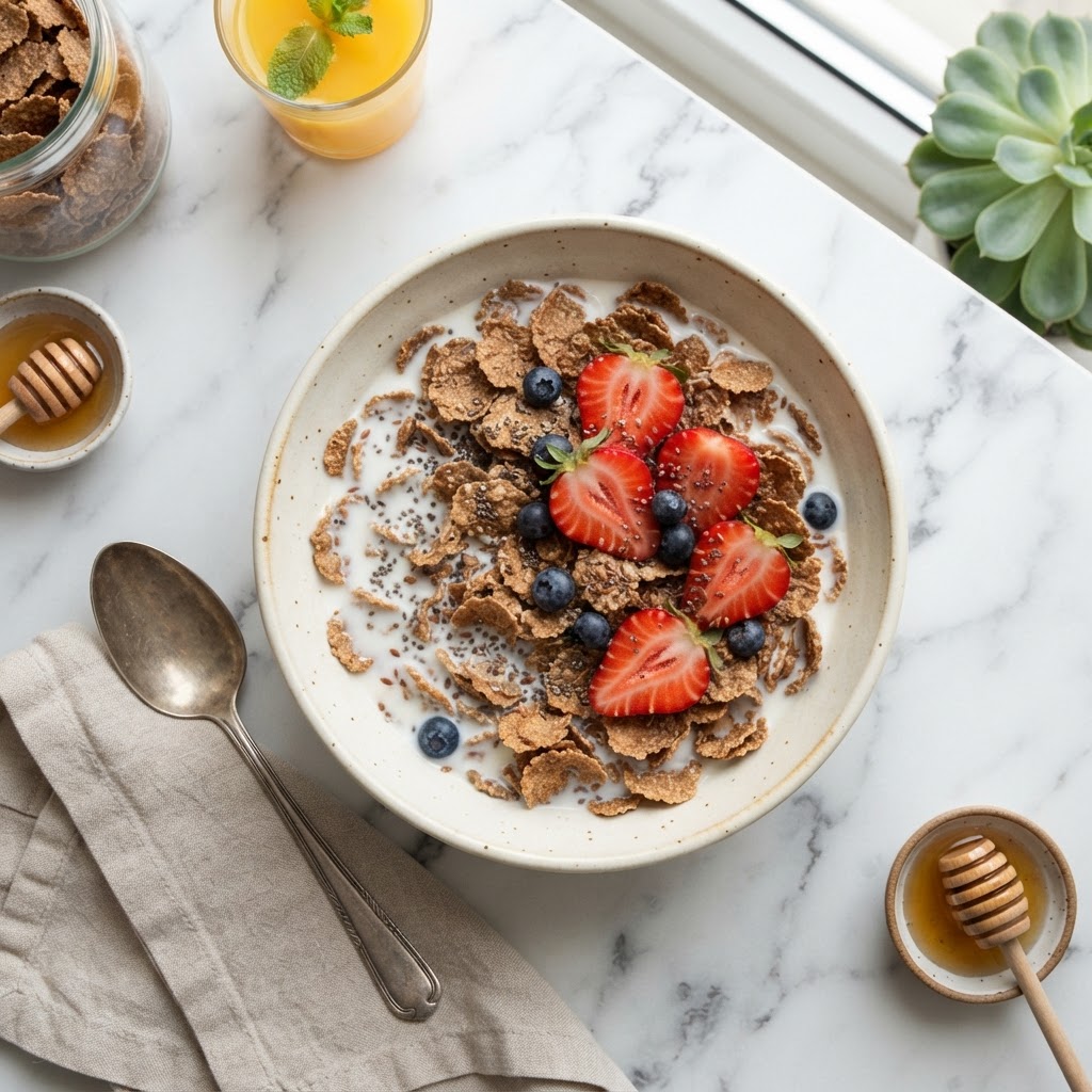 Bran Flakes with Sliced Strawberries
