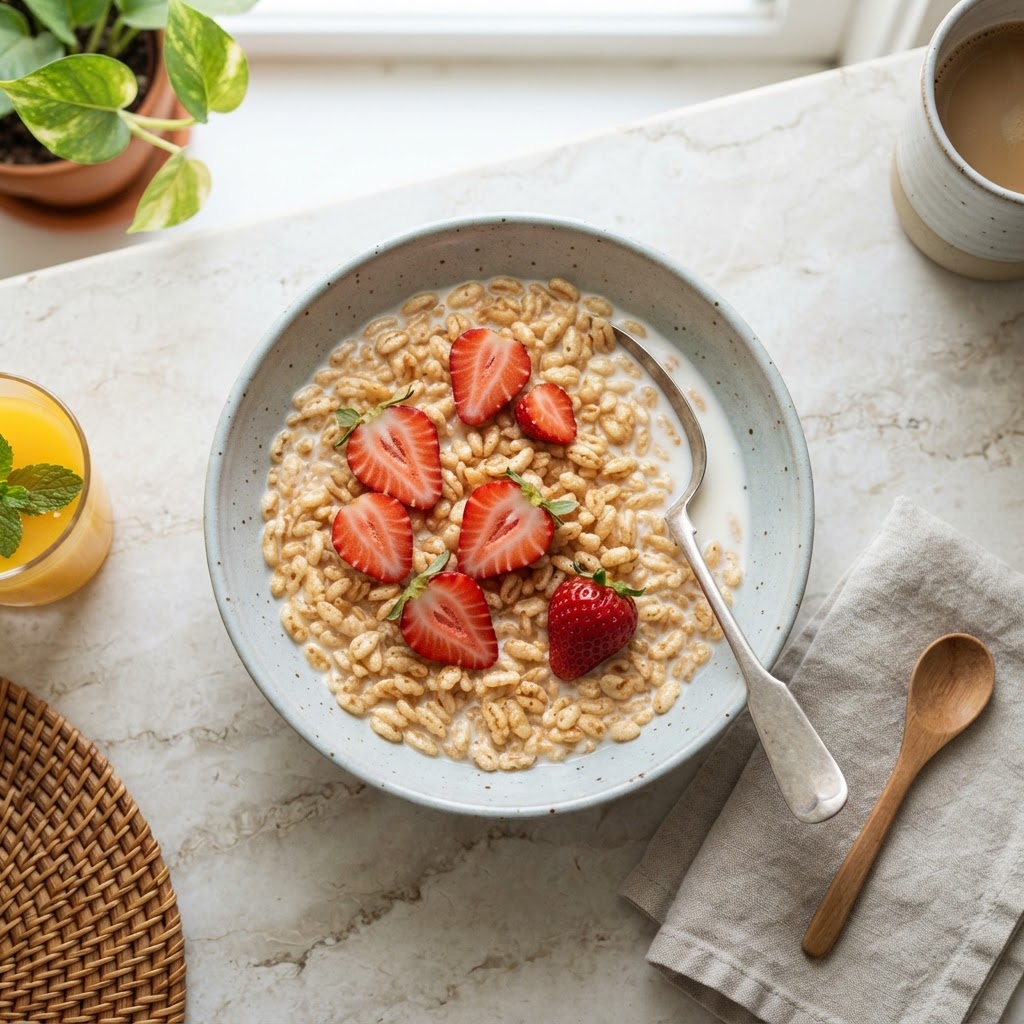 Rice Krispies with Strawberries & Almond Milk