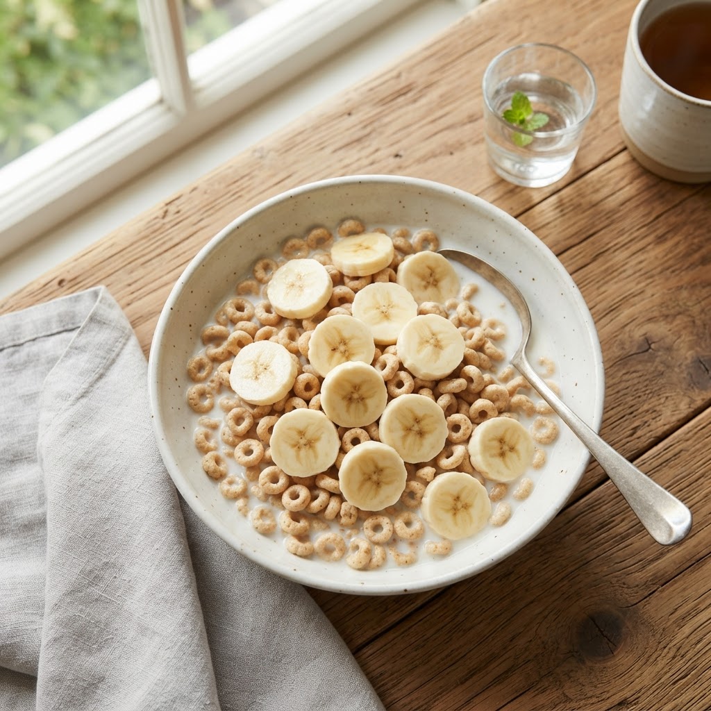 Cheerios with Sliced Banana & Chia Seeds