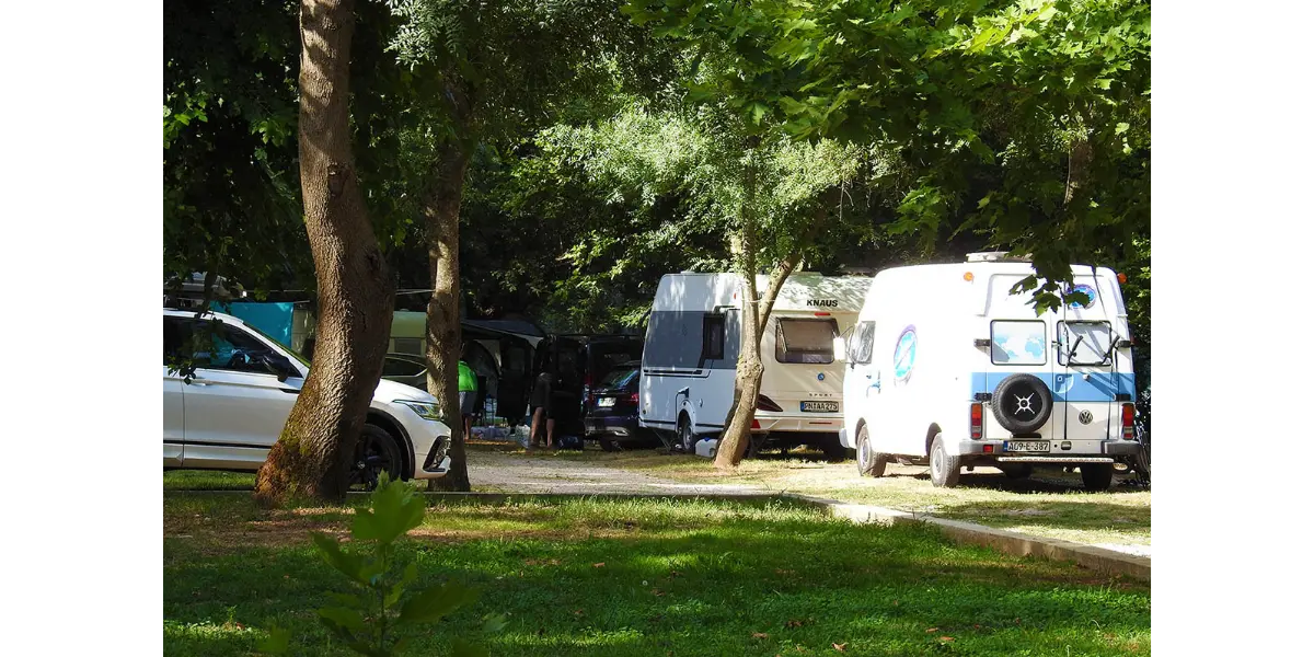 Campervans in the shade